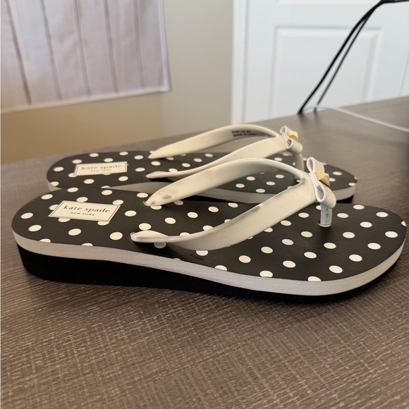 kate spade Black & White Polka Dot Flip Flop Sandals with Bow Accent - Picture 6 of 8